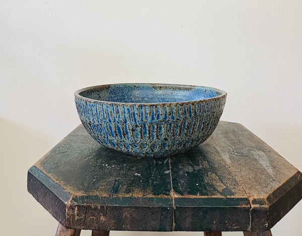Small Blue Carved Bowl