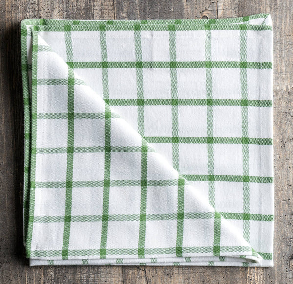 Green Stripe Check Napkins Cotton