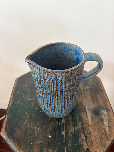 Fluted Blue Pitcher