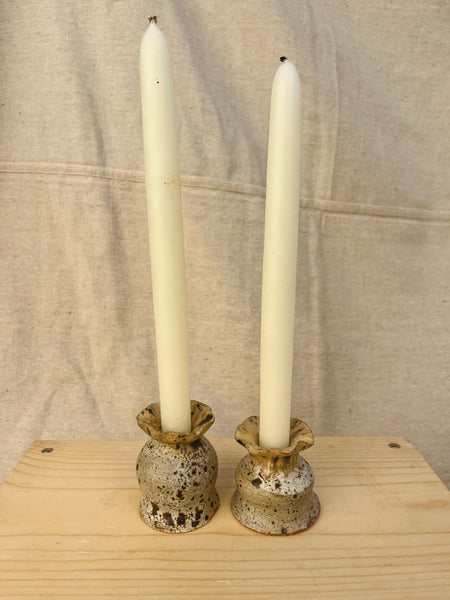 Yellow and White Speckle Ruffle Candlesticks (pair)