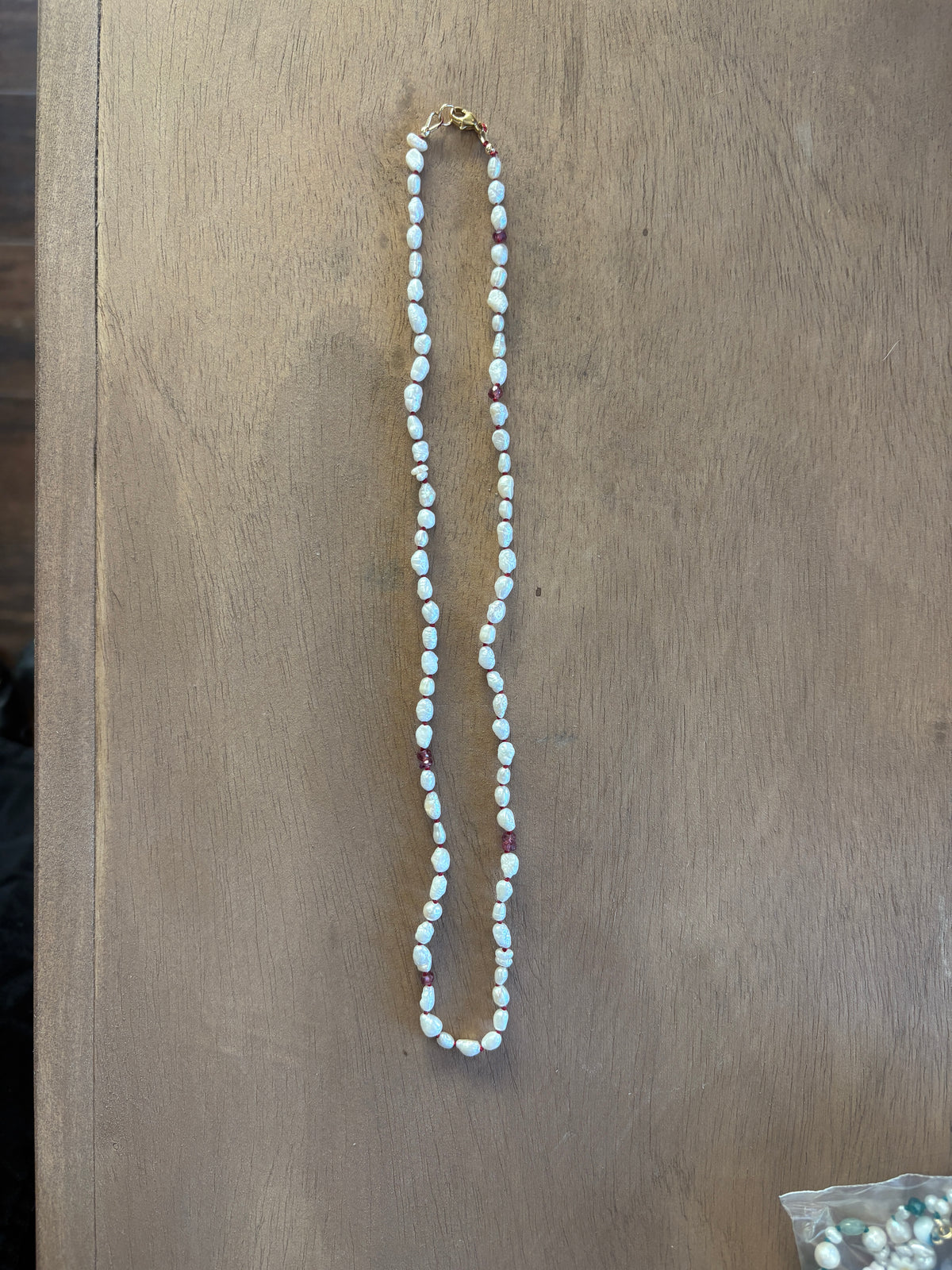 Recycled Pearl and Garnet necklace