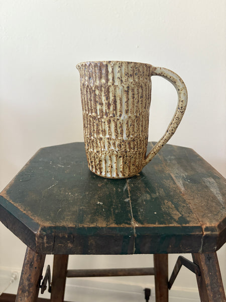 Fluted White and Brown Speckle Pitcher