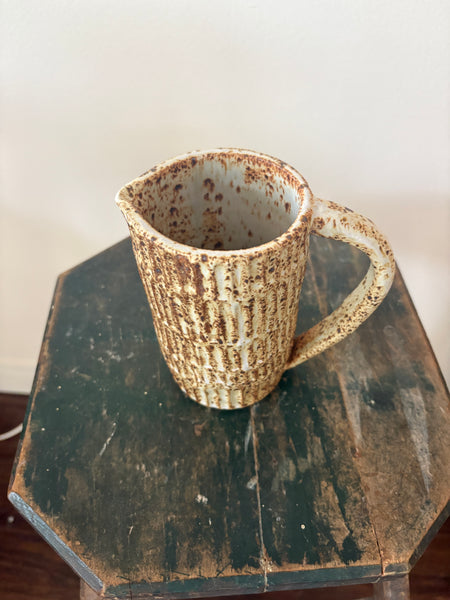 Fluted White and Brown Speckle Pitcher