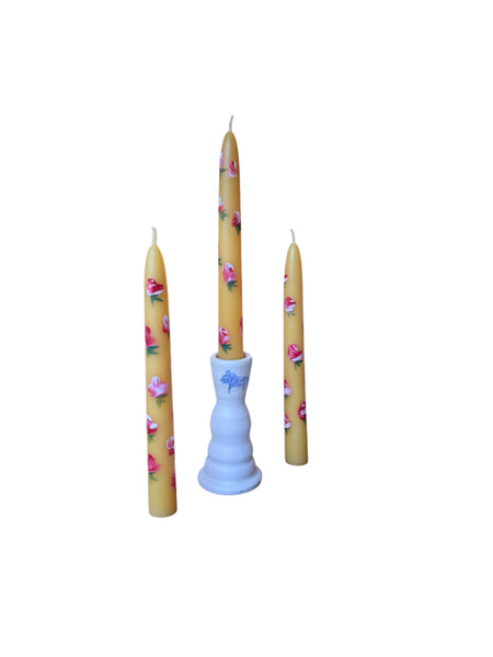 Pair of Hand Painted Rose Beeswax Candles
