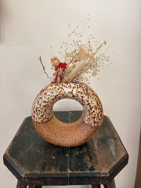 White Brown Speckled Loop Vase