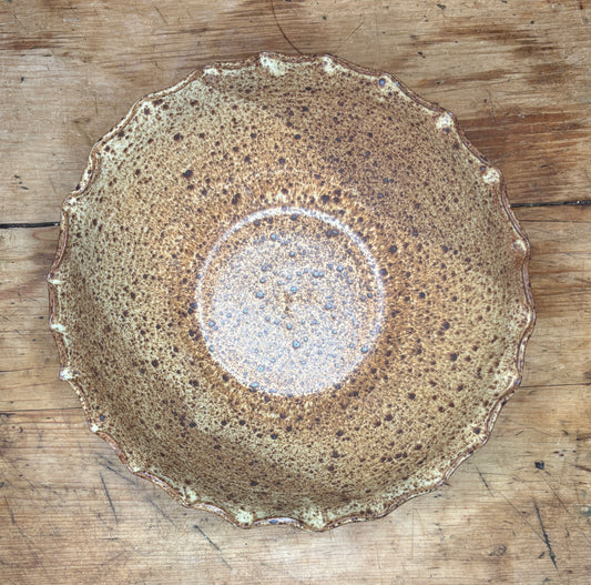 Large Tan Ruffle Bowl